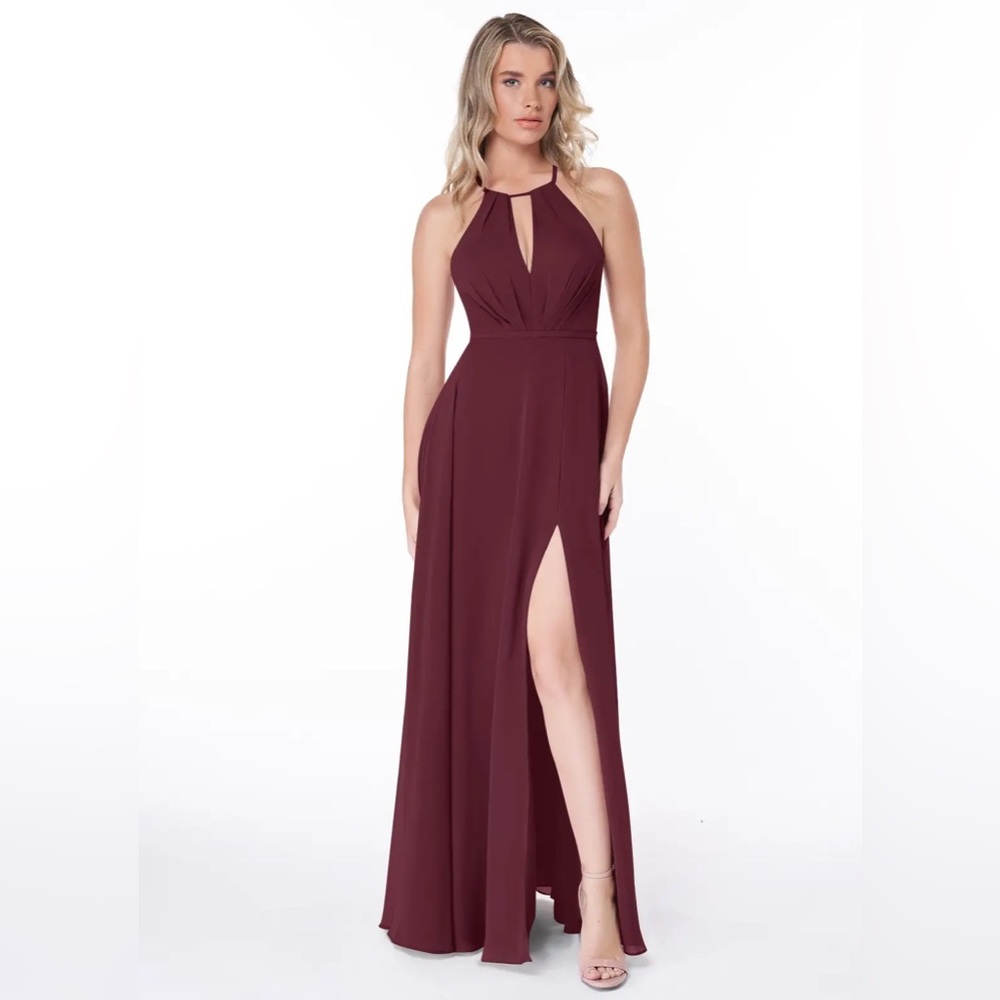 Azazie Evalleen Cabernet A-Line Pleated Chiffon Dress